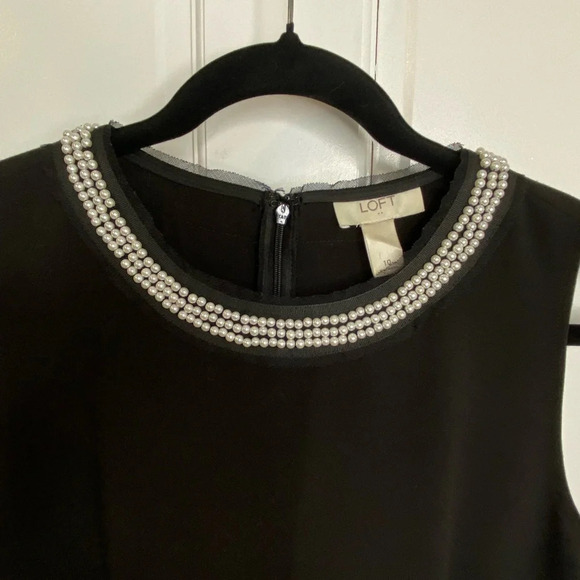 LOFT Pearl Detailed Collar Black Sheath Dress Sleeveless Cocktail Party … - Picture 3 of 12